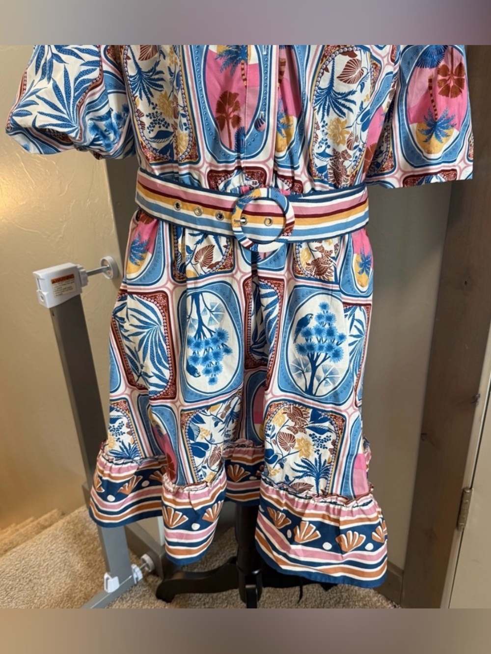 NWT Joie Burton Down Belted Puff Sleeve Printed Mini Dress - Picture 13 of 14